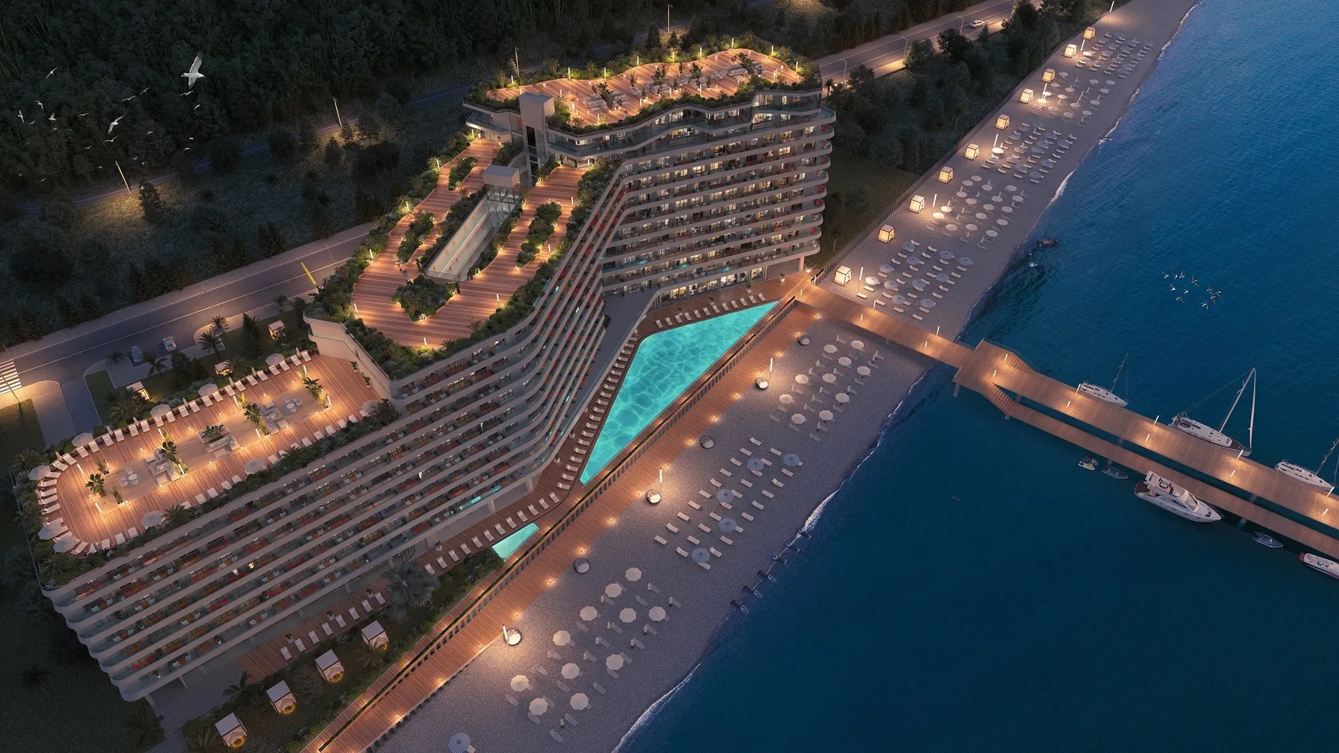 Bamboo Beach Tsikhisdziri-ის სინთეზური სადემონსტრაციო ამხანაგობის ხედი ზემოდან
